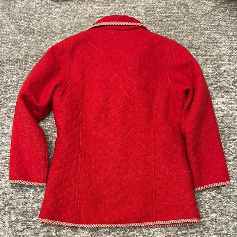 EUC Bella bliss Red Button-Up Jacket with gingham trim size 5